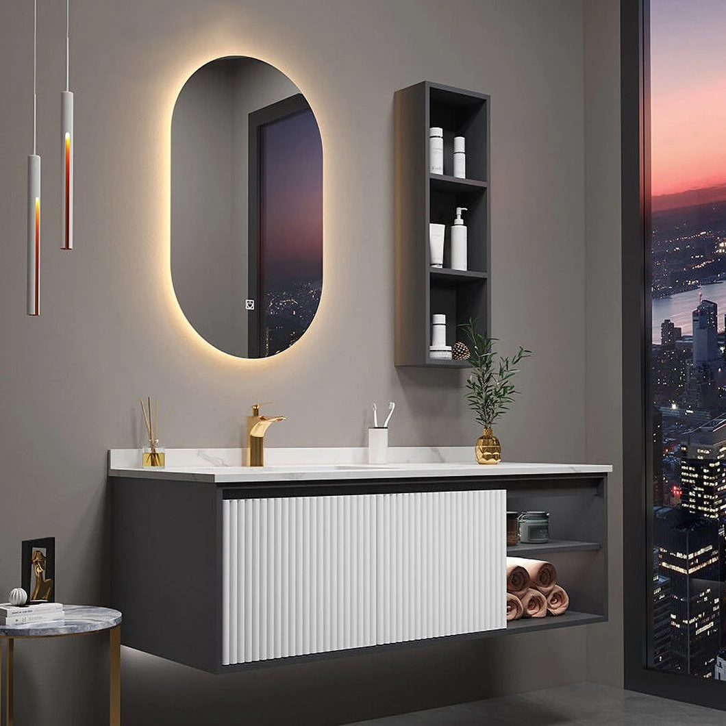 Nordic Style Floating Bathroom Vanity Supplier Modern Matte Black White Wall Mounted Bathroom Vanity Cabinet Set with Mirror