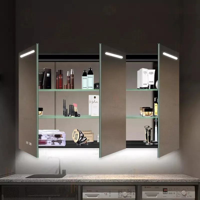 Smart Bathroom Mirror Cabinet with Digital Clock and Lighted Medicine Cabinet IP67