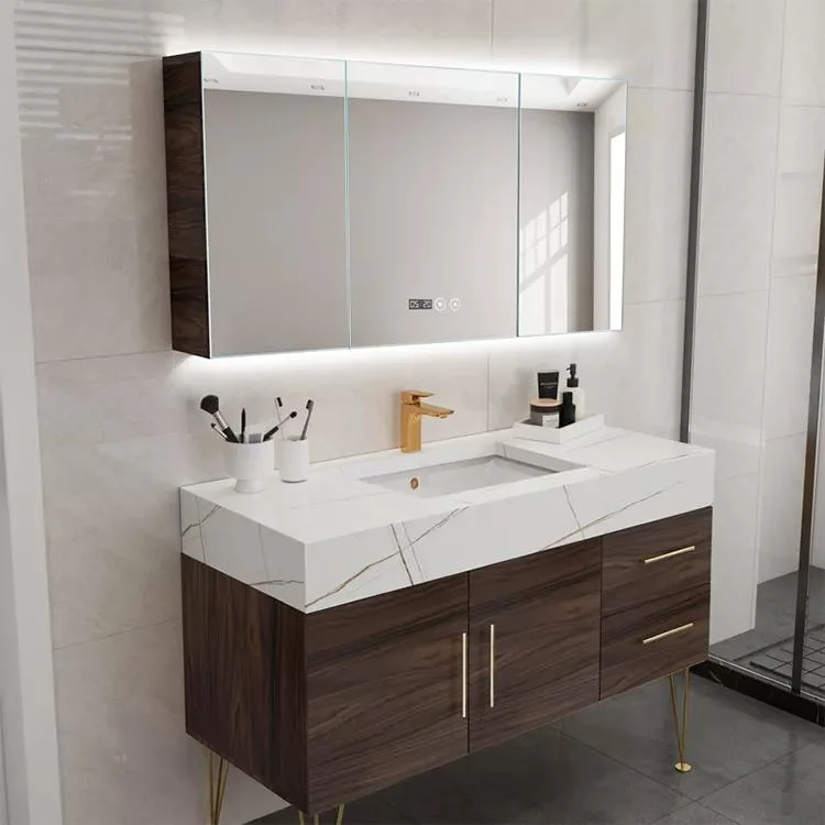 Wholesale American Style Modern Bathroom Vanity Solid Wood Bathroom Furniture for Hotel Bathroom with Mirror Cabinet