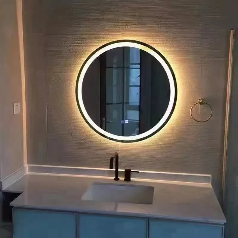 Circle Toilet Chinese Arch Round LED Mirrors Decor Wall Large Full Length Stickers Wall in Bathroom with LED Light Vanity Mirror