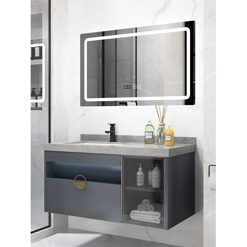 Custom Wholesale European Style Modern Floating Top Double Sink Water Resistant Bathroom Vanity Cabinet Sets with Sink