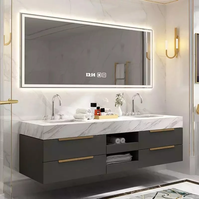 European Modern Bathroom with Mirror 72-Inch Hot Sale Double Sink Melamine Floating Bathroom Vanity