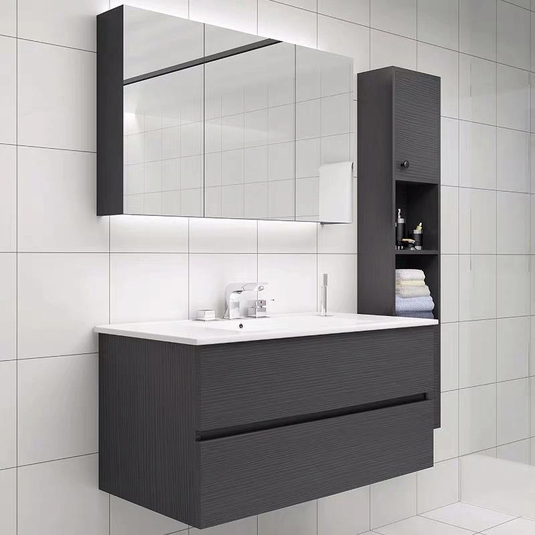 European White Modern Mirror Cabinet Vanity Toilet Furniture Bathroom Cabinet with Ceramic Wash Sink