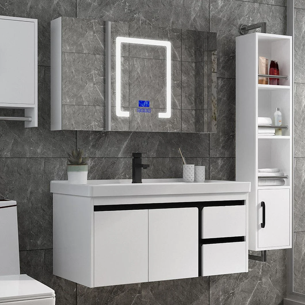 European White Modern Mirror Cabinet Vanity Toilet Furniture Bathroom Cabinet with Ceramic Wash Sink