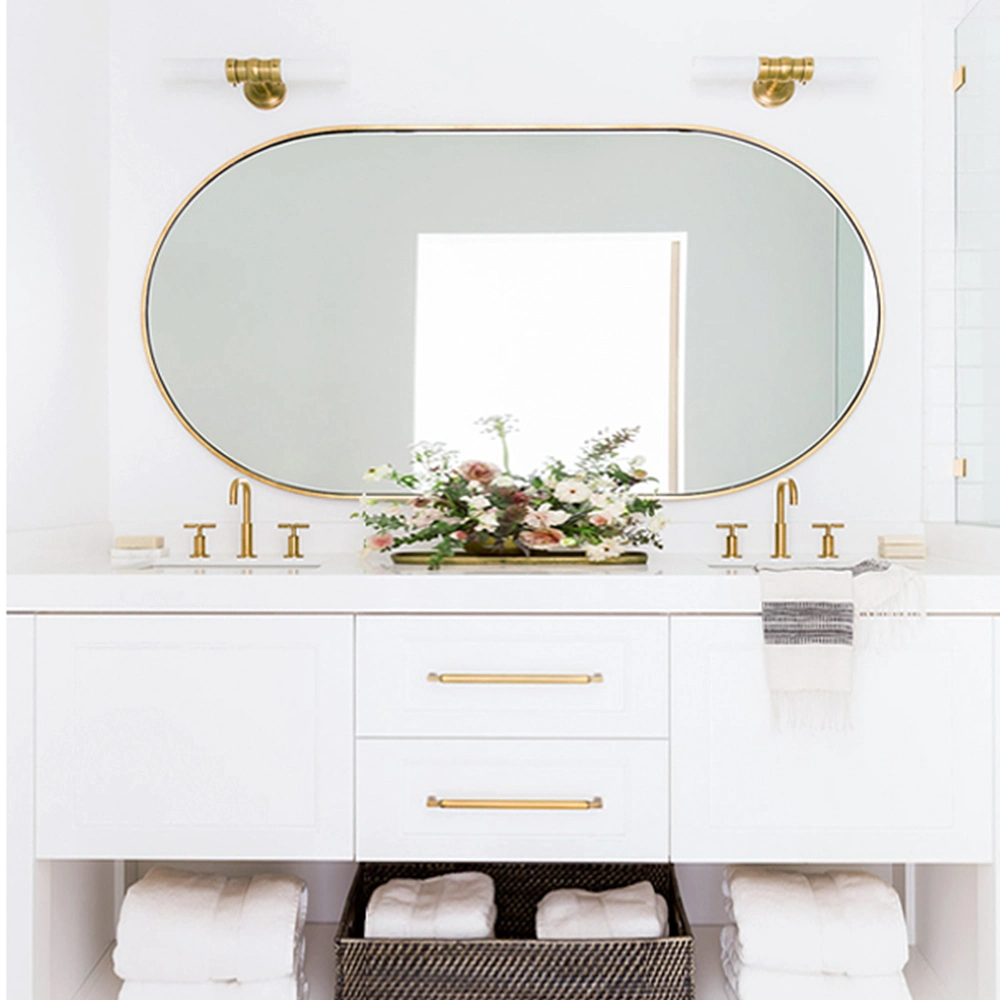 Gold Aluminum Oval Metal Frame Mirror Wall Mirror for Modern Home Decoration Luxury Interior for Bathroom Mirror