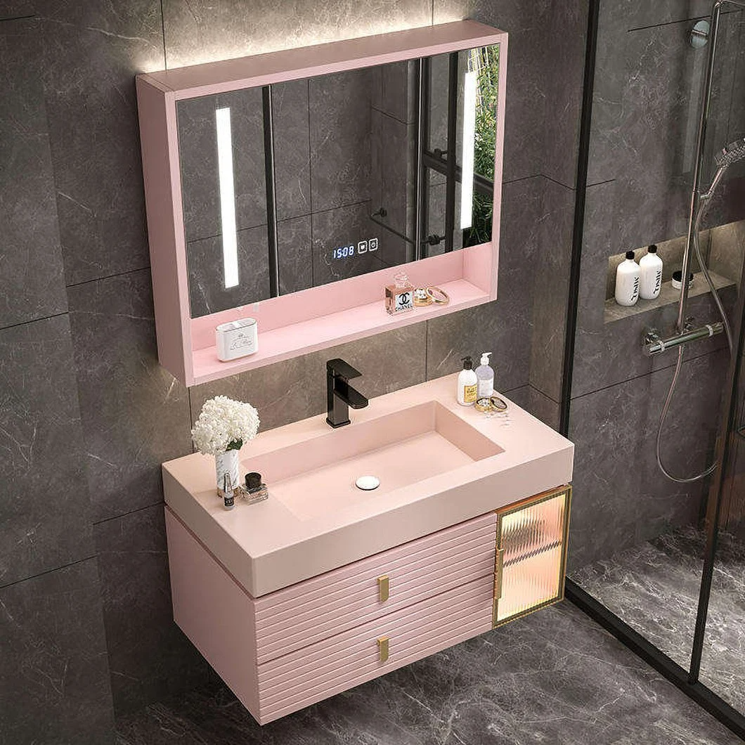 Luxury Double Sink Basin Melamine Bathroom Vanity Cabinet Home Center Rock Stone Bathroom Cabinet Set