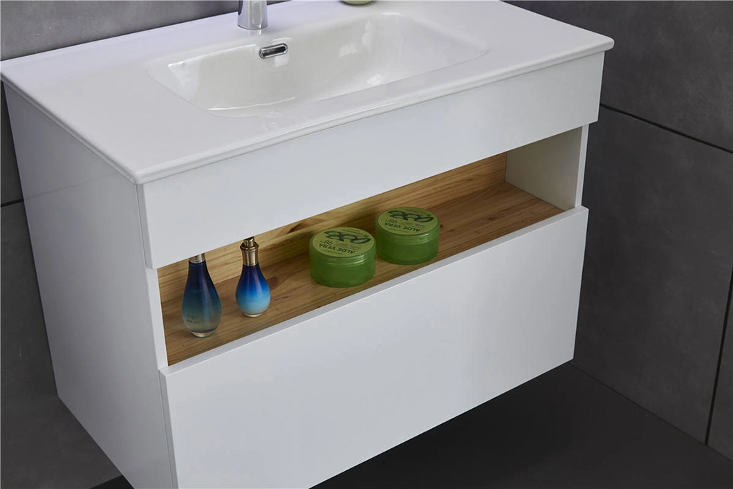 Modern High-End Custom Minimalistic Style Oak Gloss Top with Defogging Feature Mirror Cabinet Bathroom Vanity