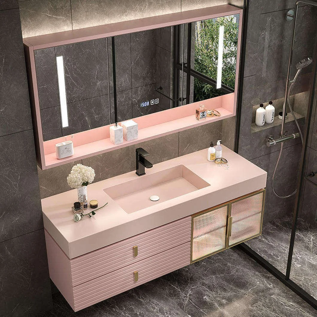 Modern Wind Solid Wood Bathroom Vanity Large Space Storage Cabinet Double Bathroom Cabinet with Mirror Cabinet