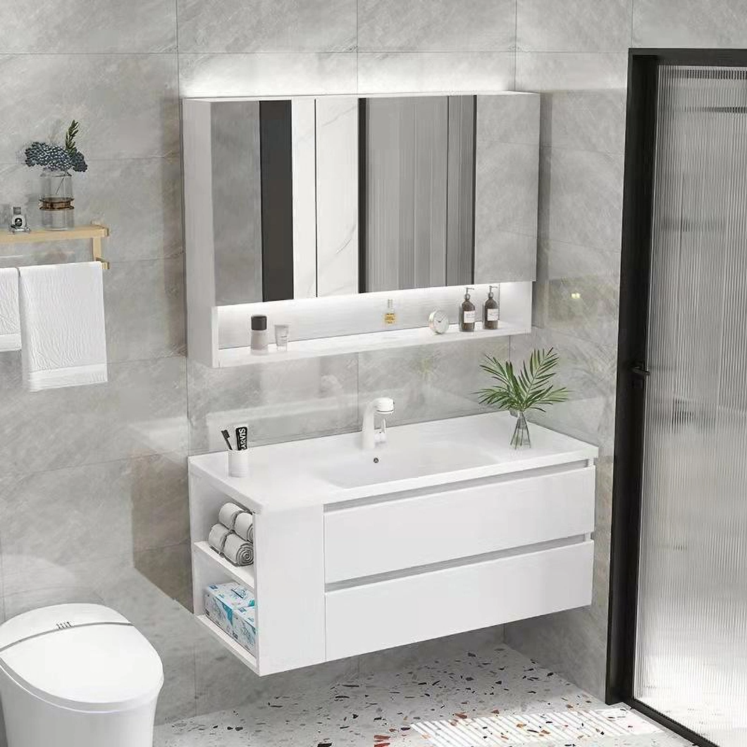 OEM Matte White Wall-Mounted Bathroom Cabinet 36 Inches Unique Standing American Ceramic Integrated Basin Bathroom Vanity Set