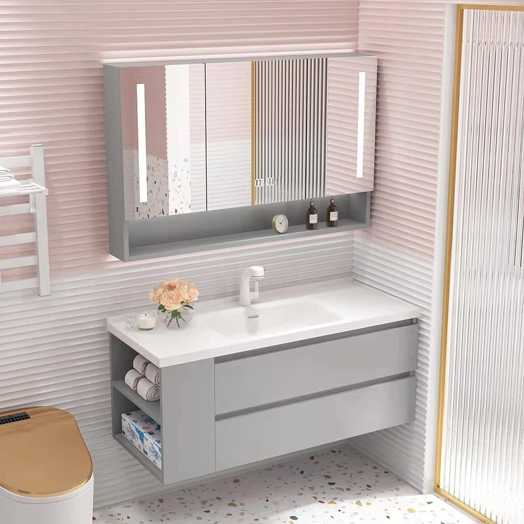 OEM Matte White Wall-Mounted Bathroom Cabinet 36 Inches Unique Standing American Ceramic Integrated Basin Bathroom Vanity Set