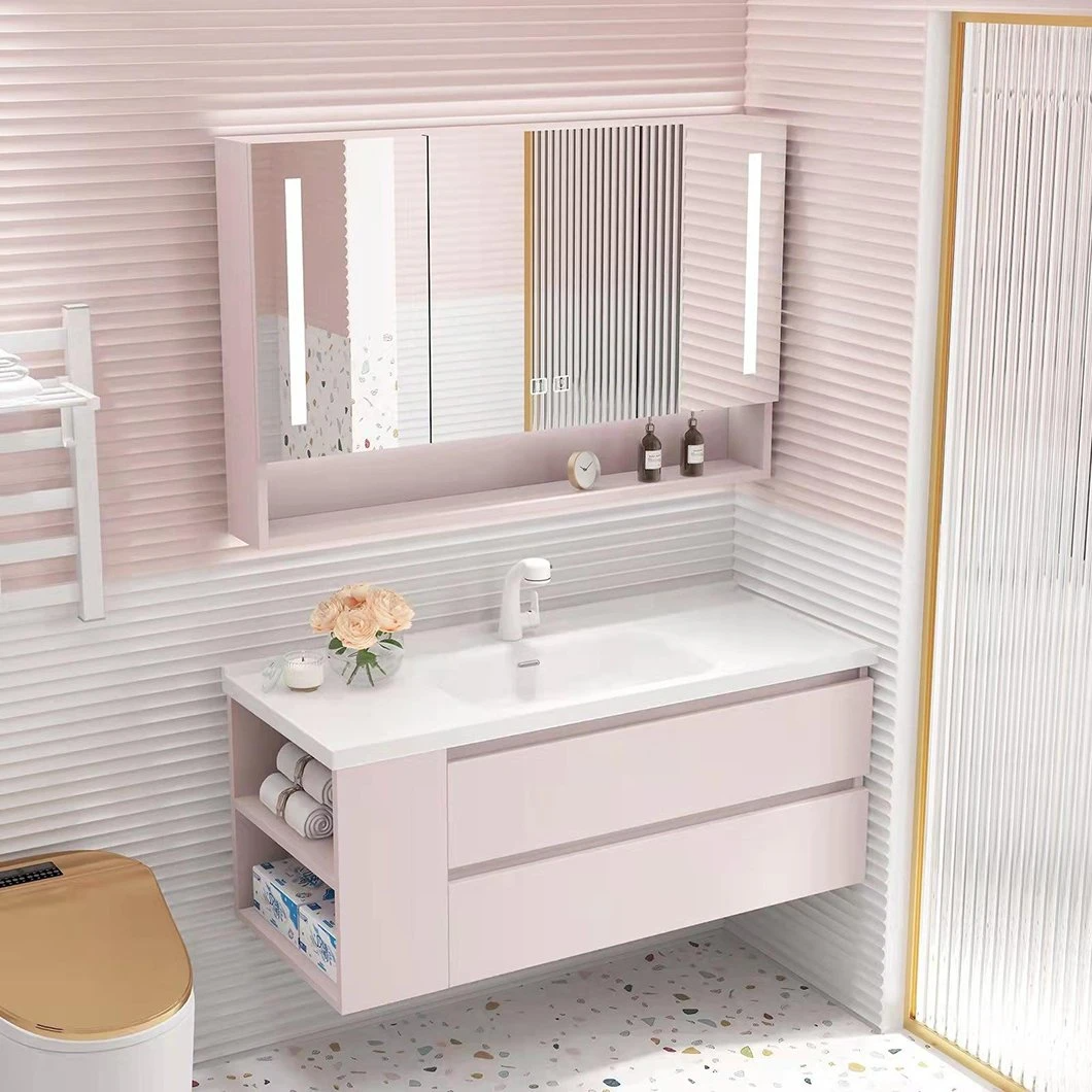 OEM Matte White Wall-Mounted Bathroom Cabinet 36 Inches Unique Standing American Ceramic Integrated Basin Bathroom Vanity Set