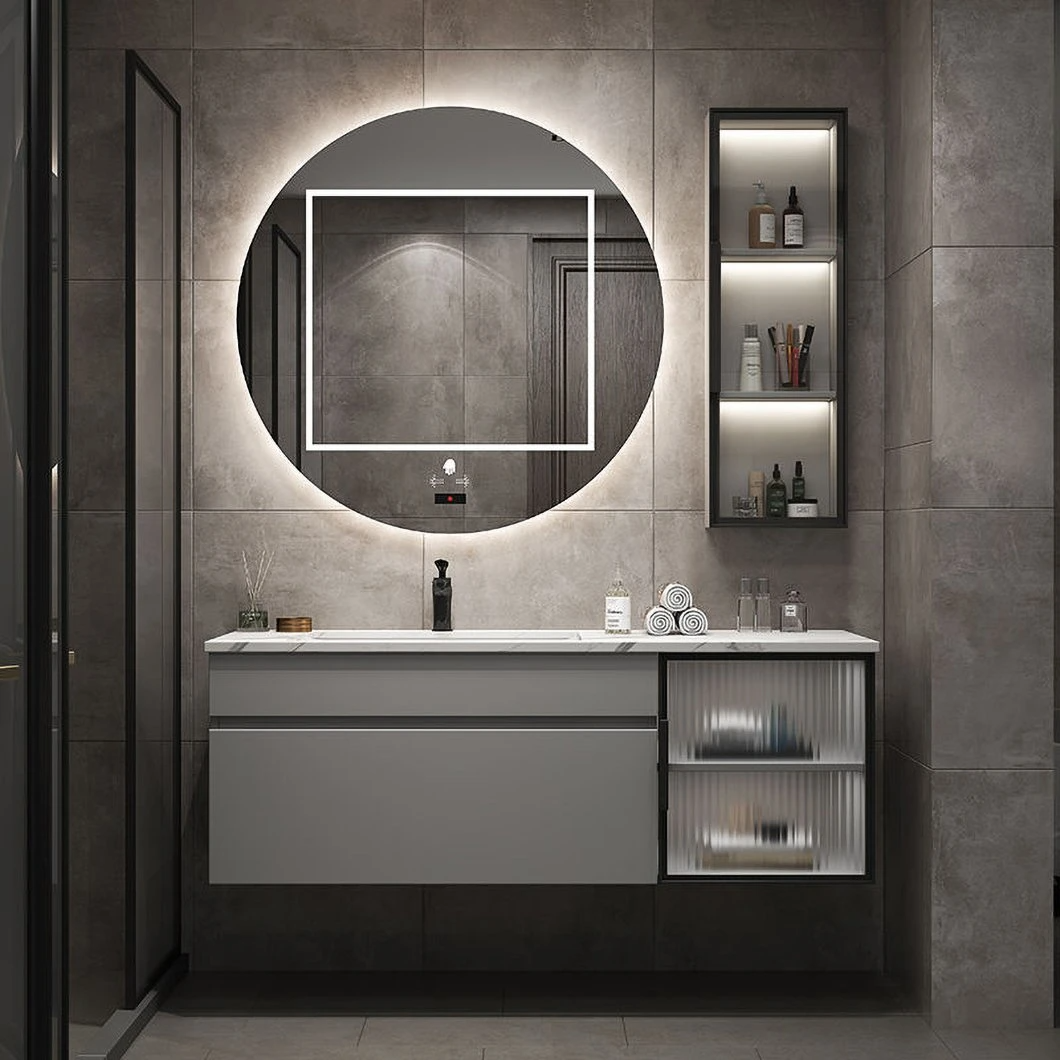 OEM Modern Light Luxury Slate One Wash Basin Minimalist Smart LED Mirror Bathroom Cabinet Combination for Sale