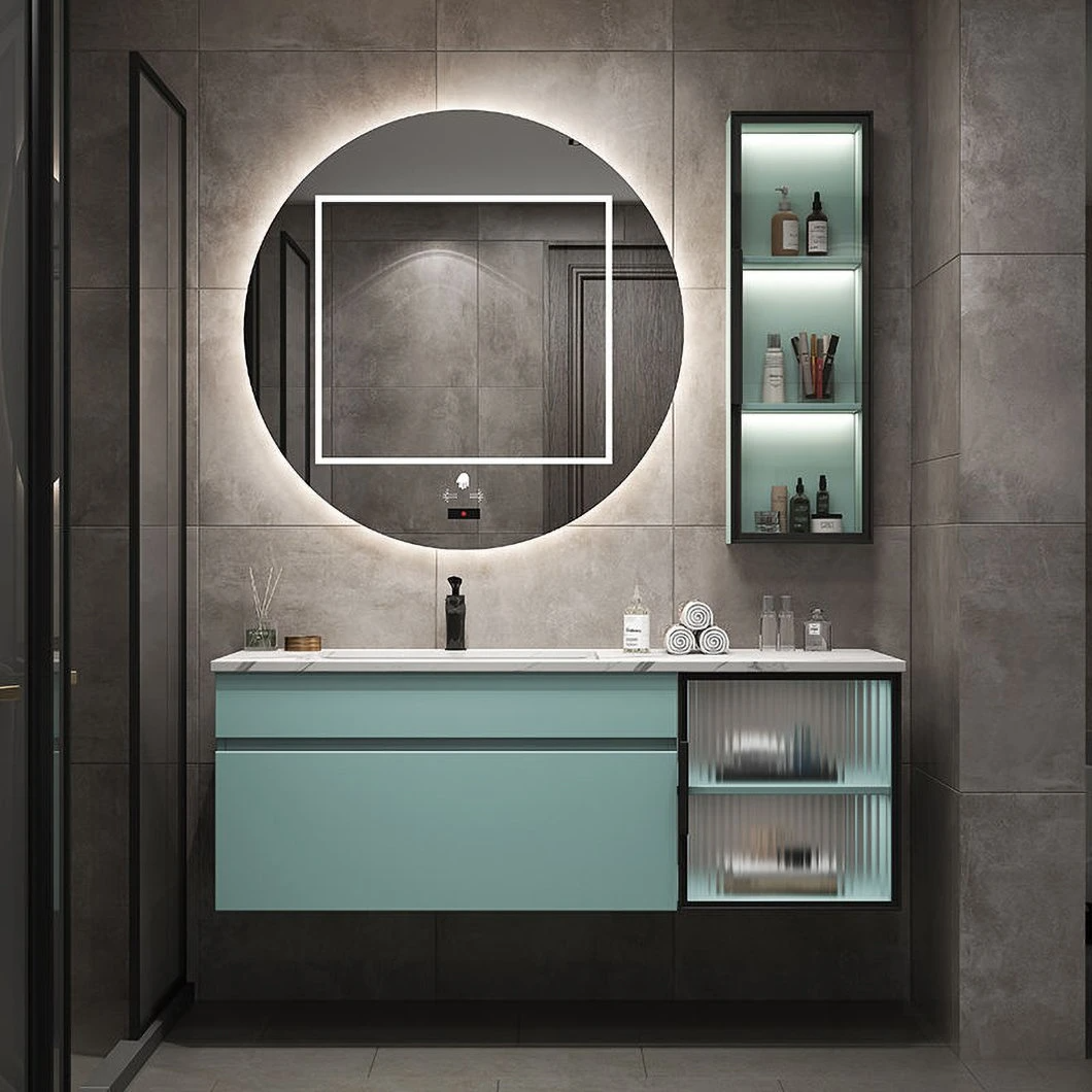 OEM Modern Light Luxury Slate One Wash Basin Minimalist Smart LED Mirror Bathroom Cabinet Combination for Sale