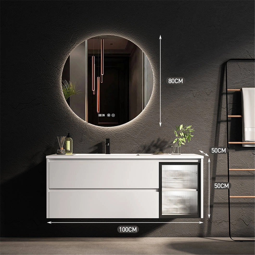 OEM Nordic Modern Style Bathroom Wash Basin Gray Single Sink Wood Bathroom Cabinet Combination with LED Mirror Cabinet