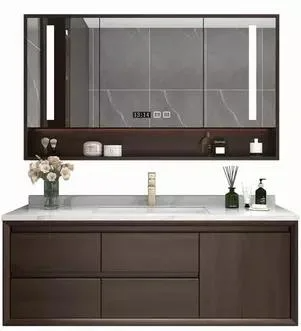 Solid Wood Mirrored Cabinets Bathroom Washbasin Modern Design for Hotel Apartment