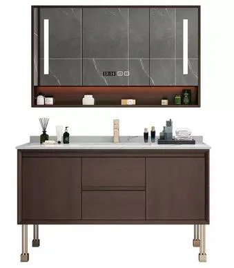 Solid Wood Mirrored Cabinets Bathroom Washbasin Modern Design for Hotel Apartment