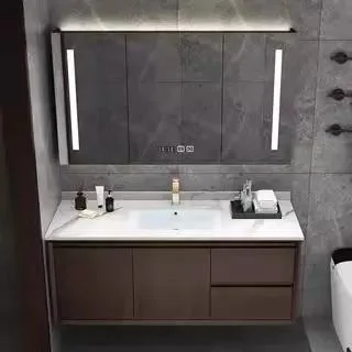 Solid Wood Mirrored Cabinets Bathroom Washbasin Modern Design for Hotel Apartment