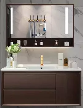 Solid Wood Mirrored Cabinets Bathroom Washbasin Modern Design for Hotel Apartment