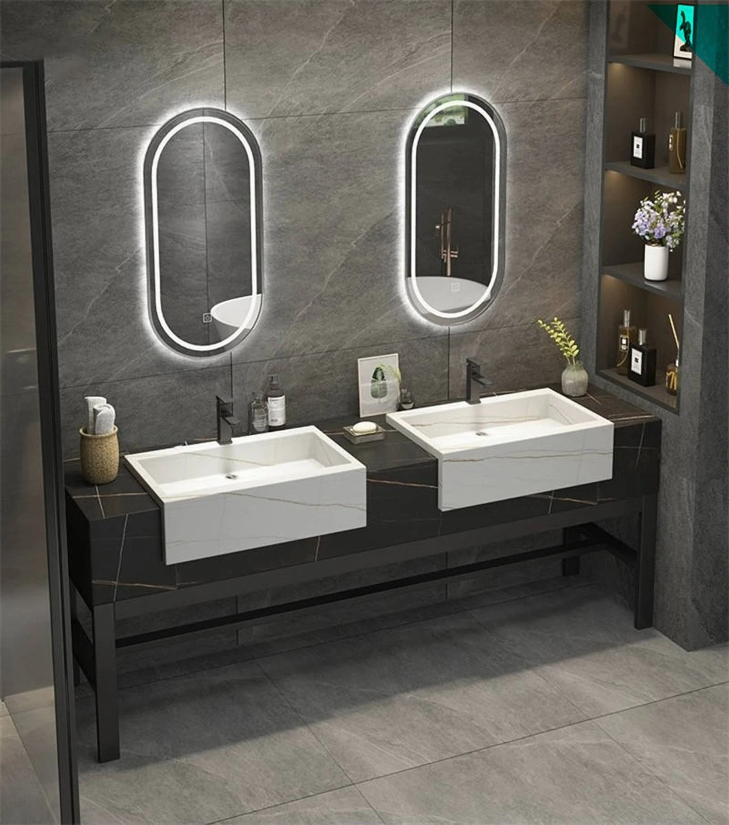 Z out Solid Round Navy Freestanding Integrated Basin Lavatory Elegant Double Sink Bath Vanity with Side Cabinet