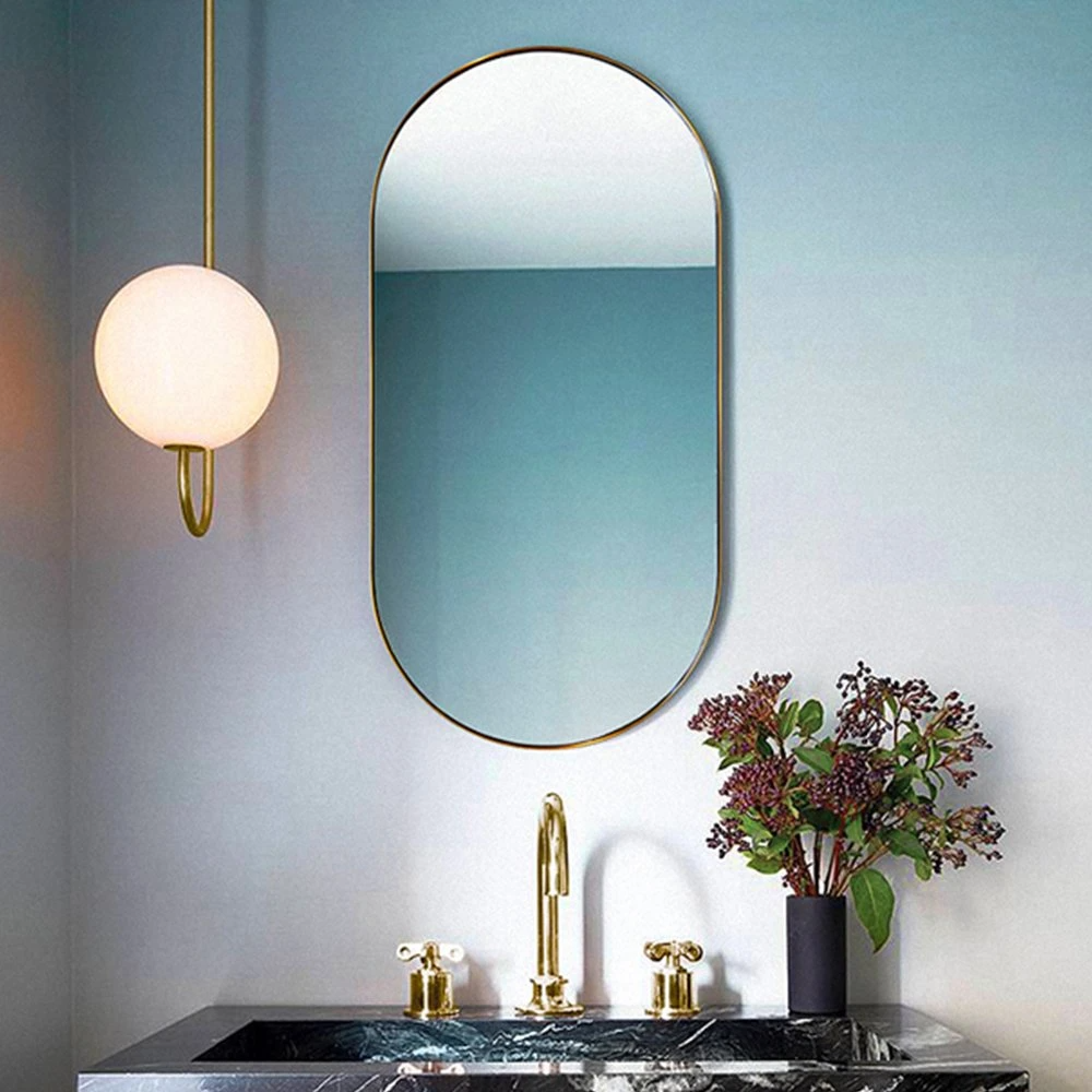 High Quality Oval Modern Big Silver Chrome Full Wall Bathroom Glass Mirror