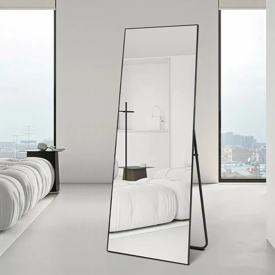 Explosion-Proof Big Wall Mirrors Full Length Bedroom Aluminum-Framed Floor Stand Gold Mirror