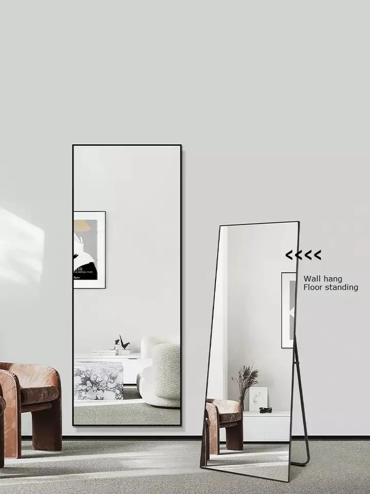 Explosion-Proof Big Wall Mirrors Full Length Bedroom Aluminum-Framed Floor Stand Gold Mirror