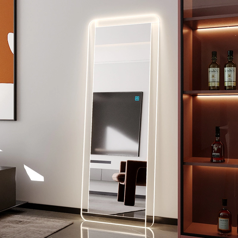 Full Length LED Light Intelligent Acrylic Light Against The Wall Floor Mirror Fitting Square Bedroom Mirror