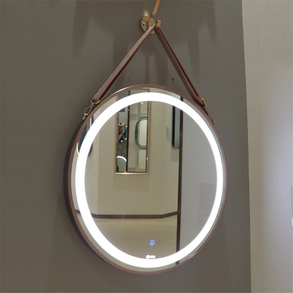 Vanity Round LED Leather Belt Mirror Hanging LED Smart Mirror Wall Mirror Home Decoration Bluetooth Makeup Mirror Bathroom Accessories Salon Furniture