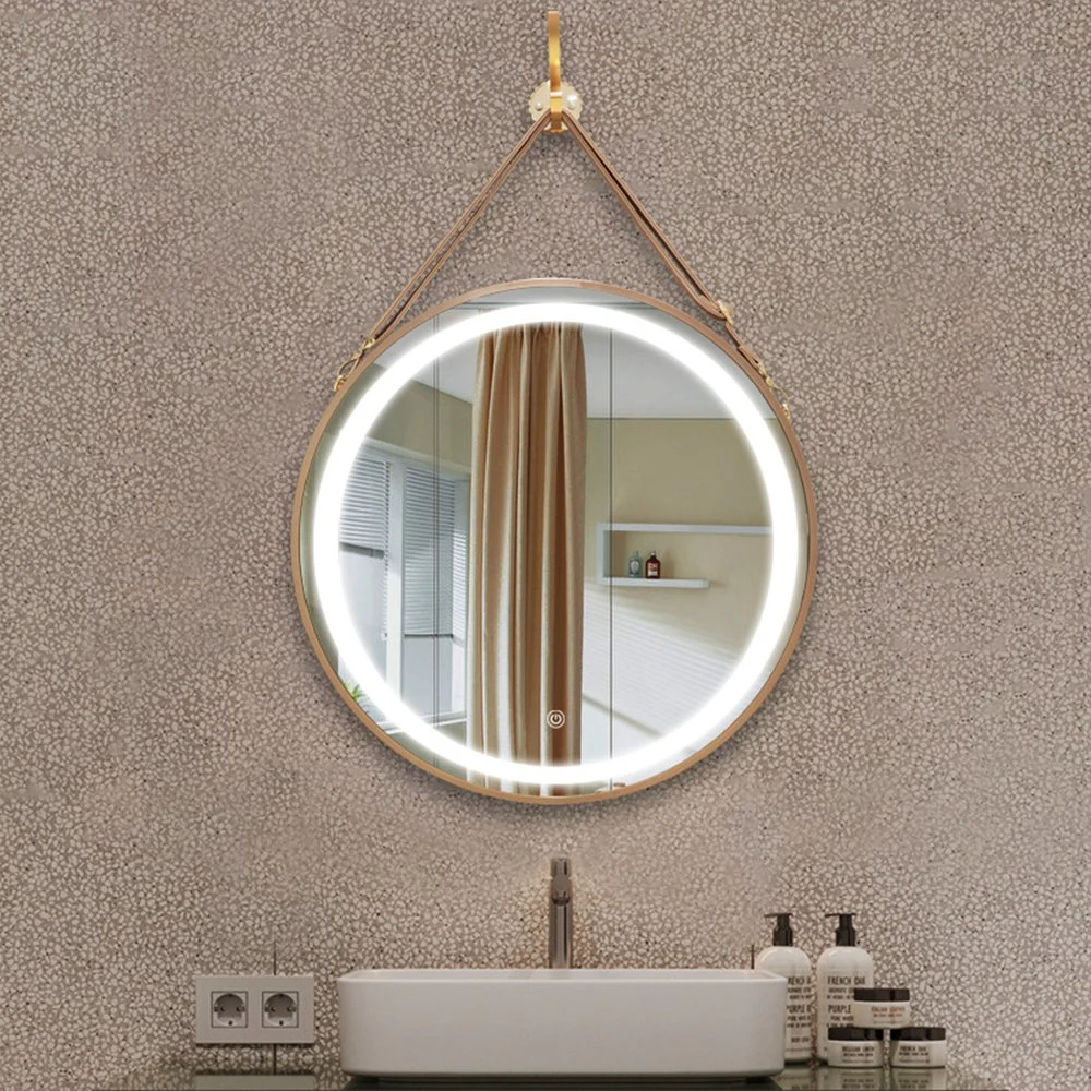 Vanity Round LED Leather Belt Mirror Hanging LED Smart Mirror Wall Mirror Home Decoration Bluetooth Makeup Mirror Bathroom Accessories Salon Furniture