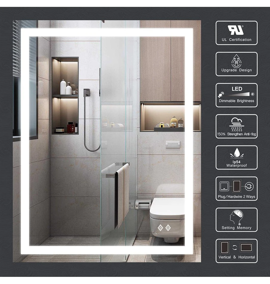 Bathroom LED Vanity Smart Mirror with Lights, Dimmable, Anti-Fog, Makeup Wall Mounted Modern Lighted