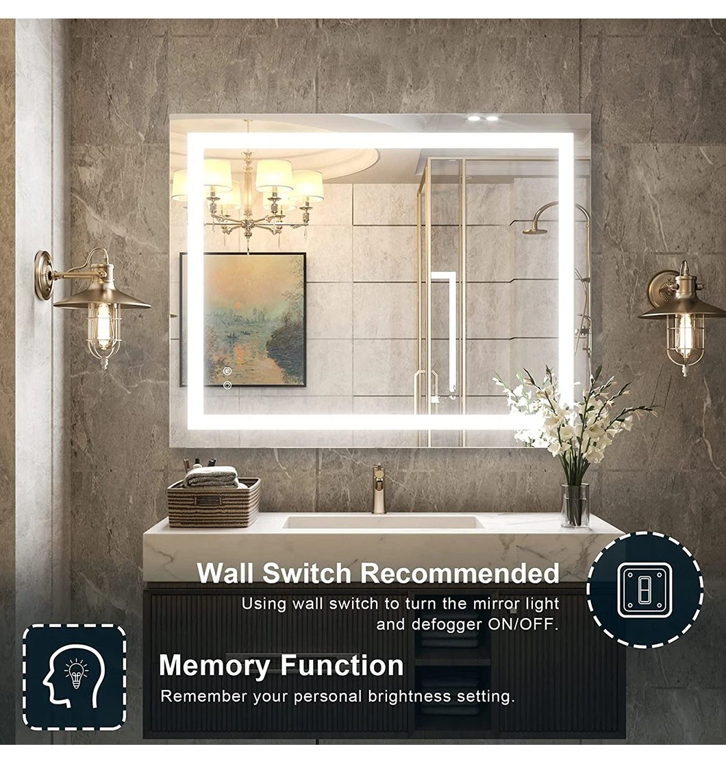 Bathroom LED Vanity Smart Mirror with Lights, Dimmable, Anti-Fog, Makeup Wall Mounted Modern Lighted