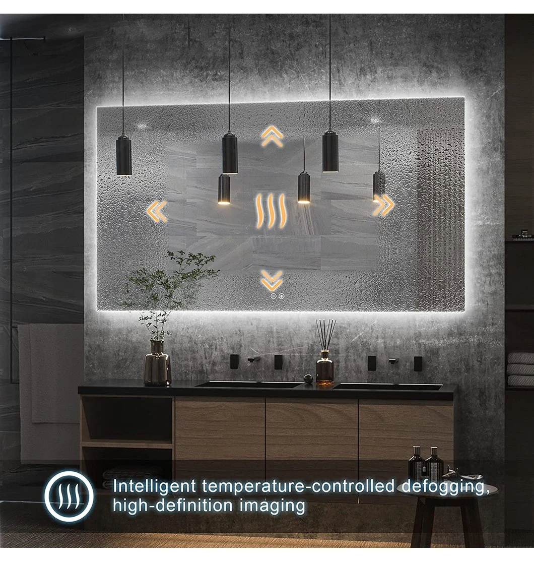 Home Decoration Wall Mounted Bathroom Bluetooth Touch Sensor Rectangular LED Mirror Glass