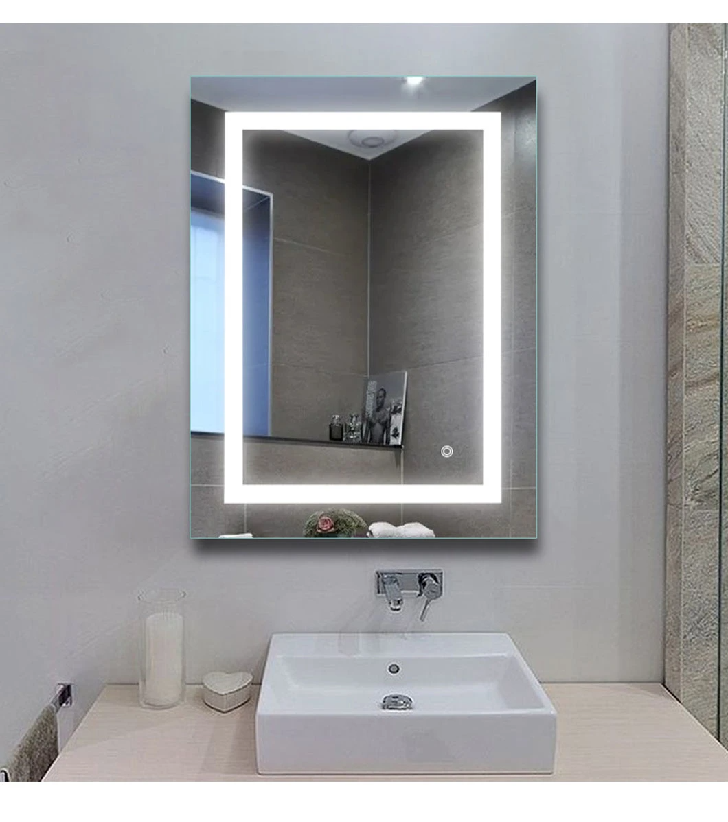 Single Sided Illuminated Mirrors Toilet Rectangular Frameless Bathroom Mirror