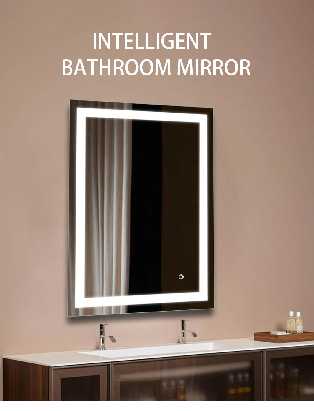 Single Sided Illuminated Mirrors Toilet Rectangular Frameless Bathroom Mirror