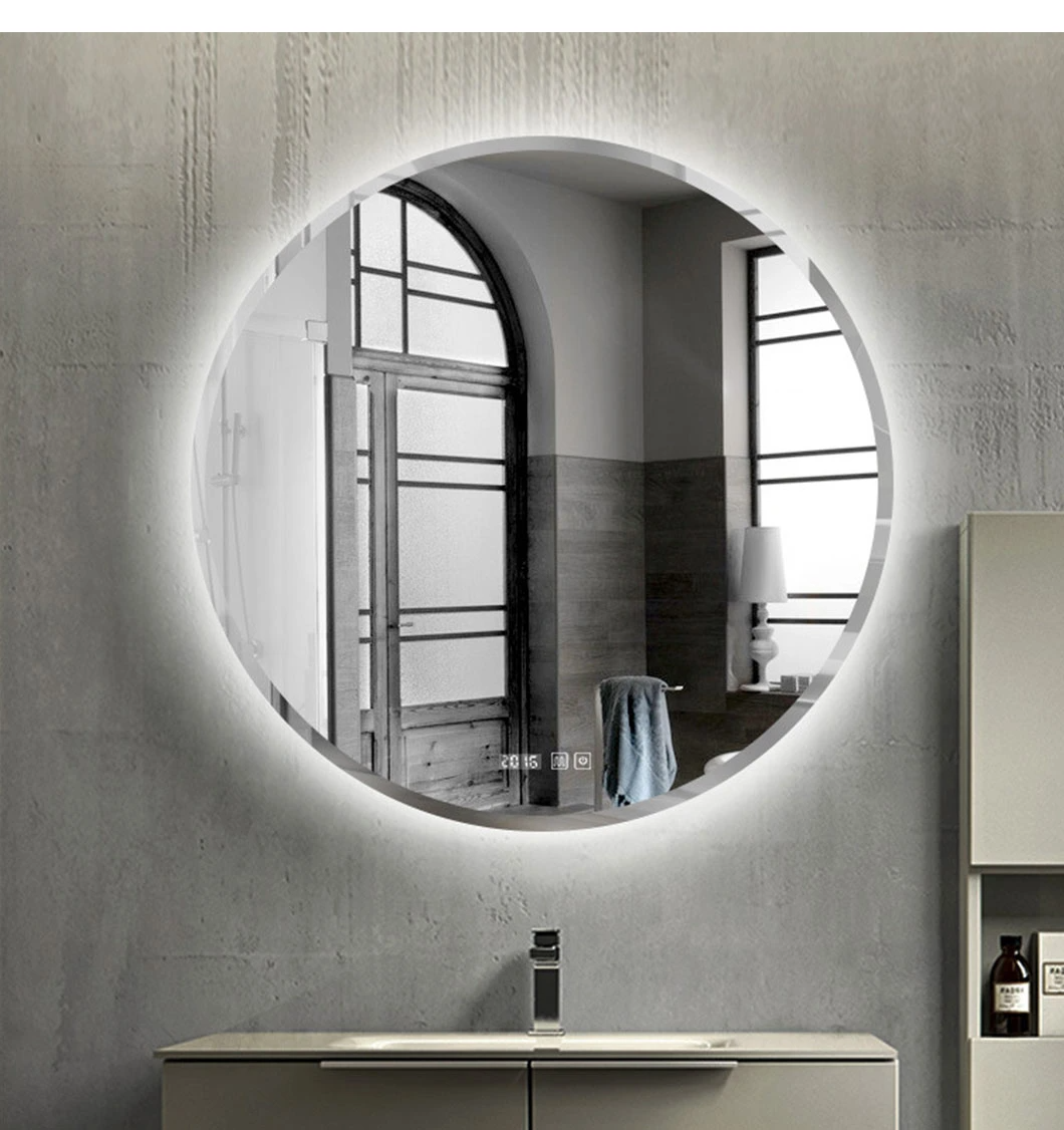 Customized Waterproof Fogless Backlit Bunnings Small Round Farmhouse Bathroom Mirror