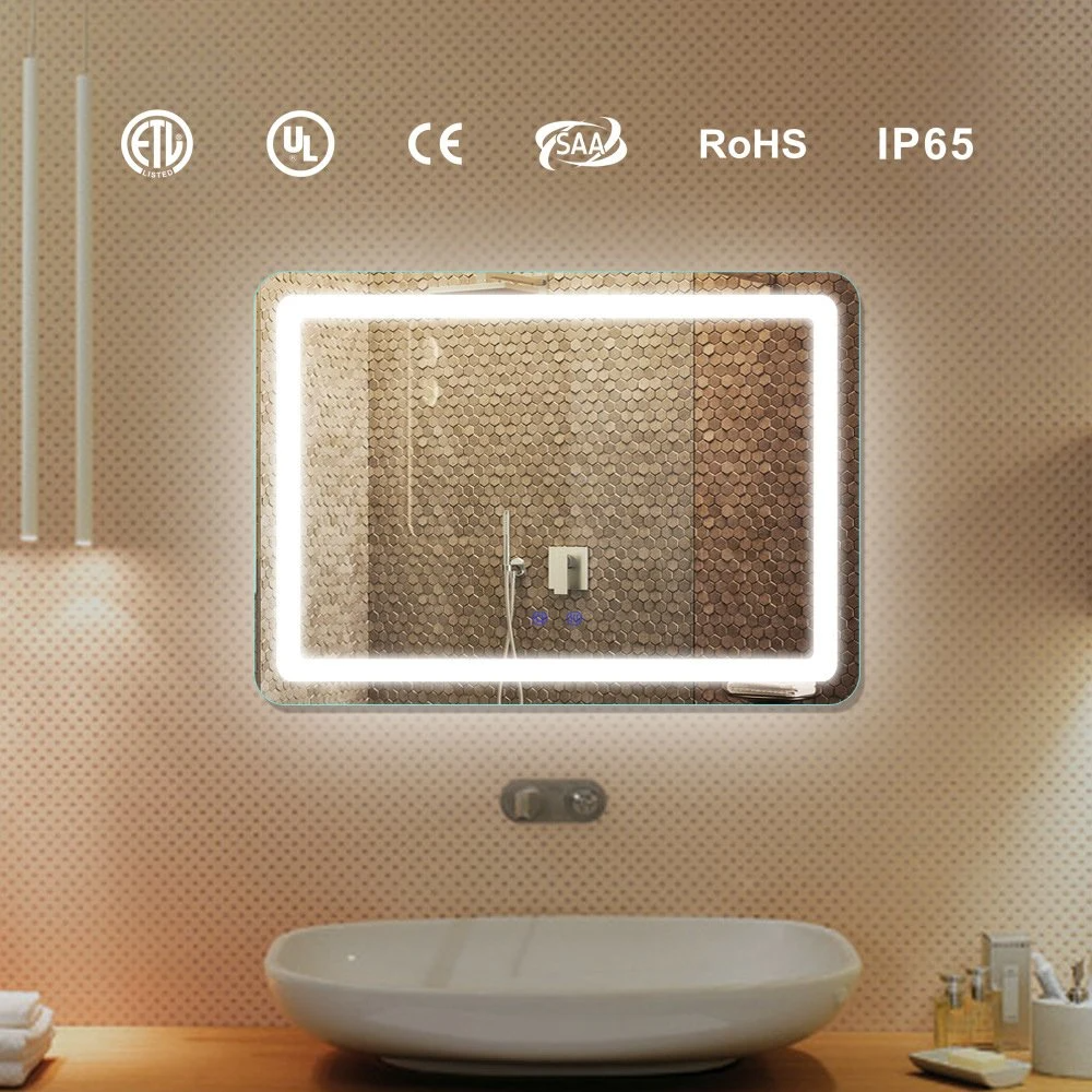 Factory Hotel Large Rectangle Touch Screen Backlit Smart LED Light Lighted Square Bathroom Wall Mirror