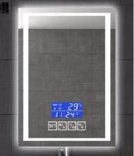 LED Defogger Lighted Smart Bluetooth Bathroom Mirror with Digital Clock