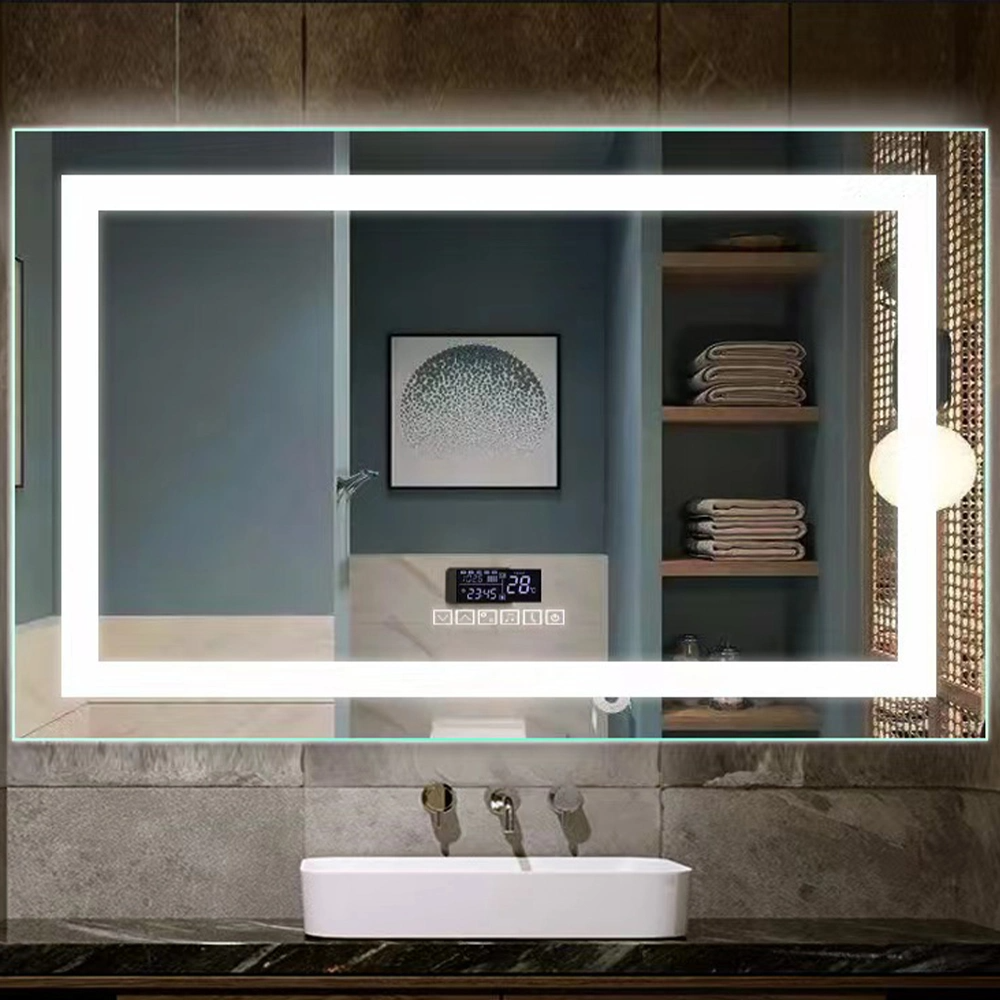 Modern Style Rectangular Time Display Mirror Bathroom Customized LED Backlit Defogger Smart Mirror