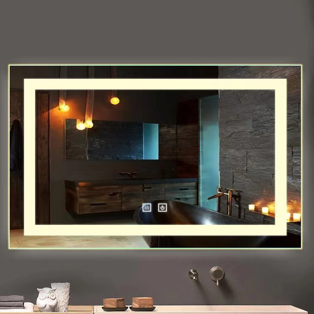 Modern Style Rectangular Time Display Mirror Bathroom Customized LED Backlit Defogger Smart Mirror