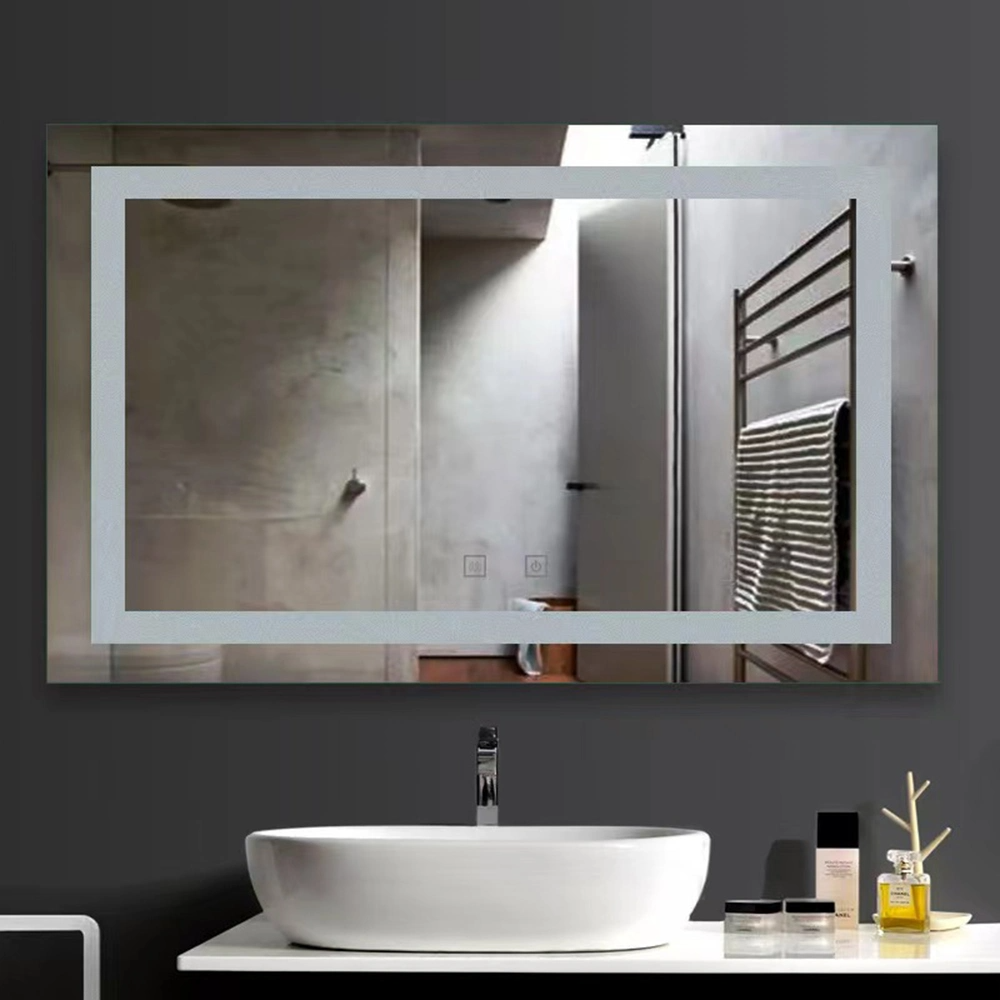 Modern Style Rectangular Time Display Mirror Bathroom Customized LED Backlit Defogger Smart Mirror