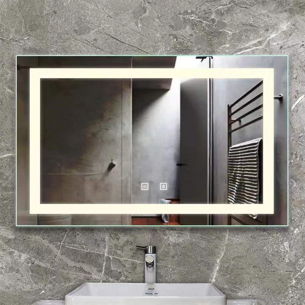 Modern Style Rectangular Time Display Mirror Bathroom Customized LED Backlit Defogger Smart Mirror