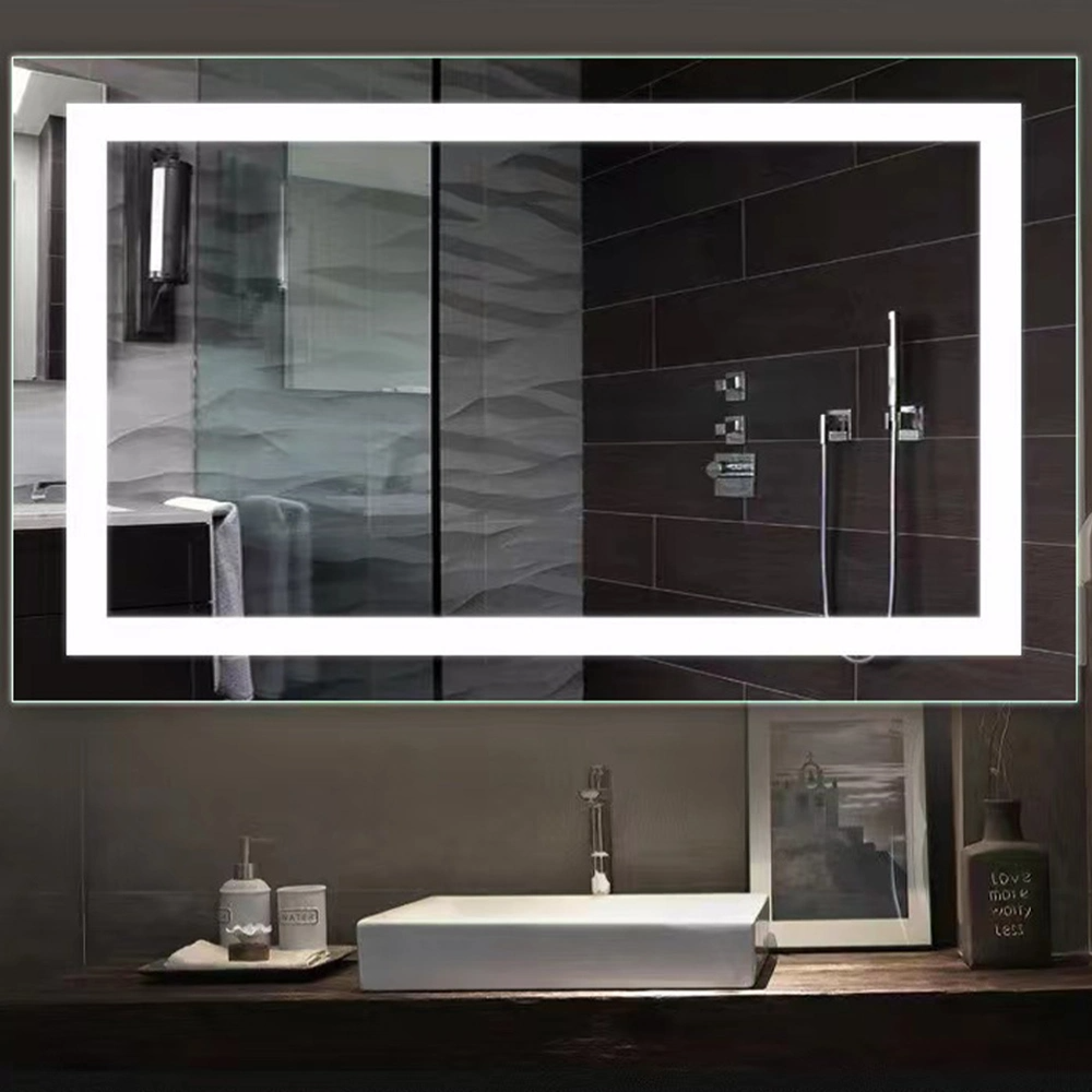 Modern Style Rectangular Time Display Mirror Bathroom Customized LED Backlit Defogger Smart Mirror