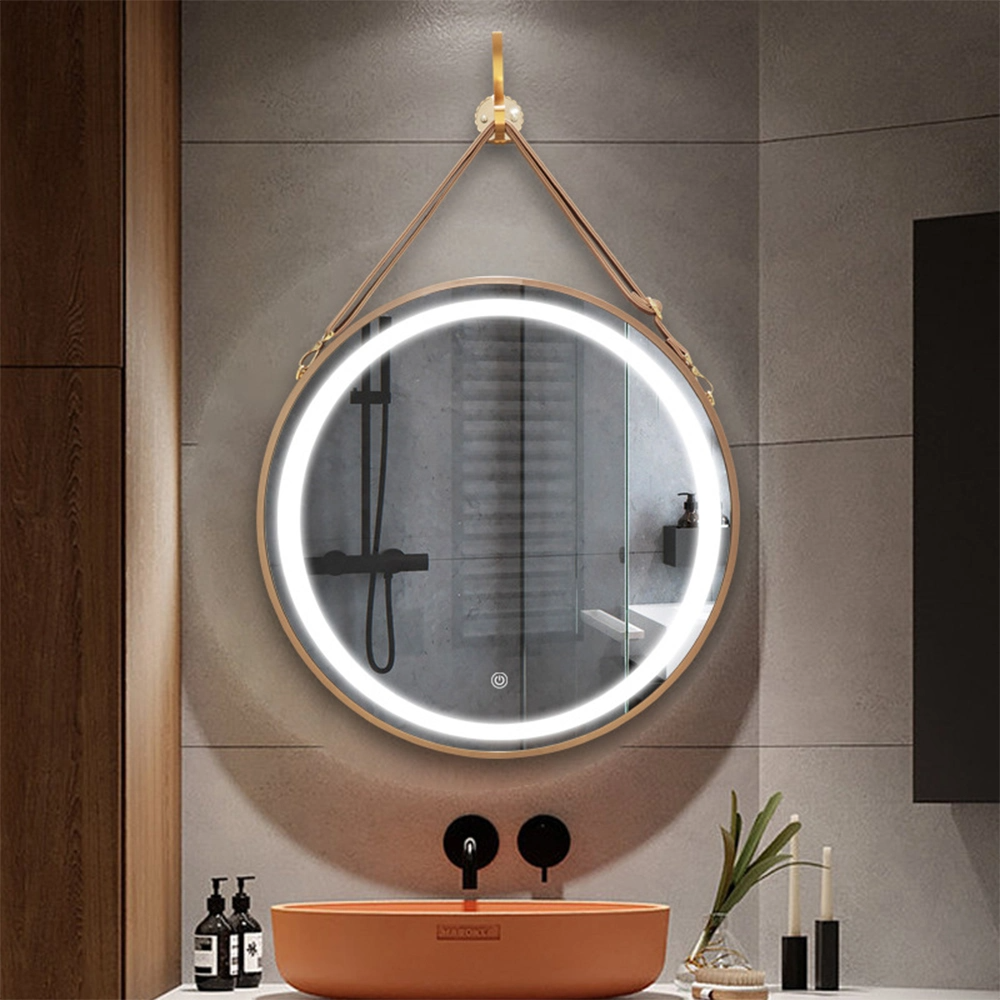 PU Round Wall Mirror with Leather Strap