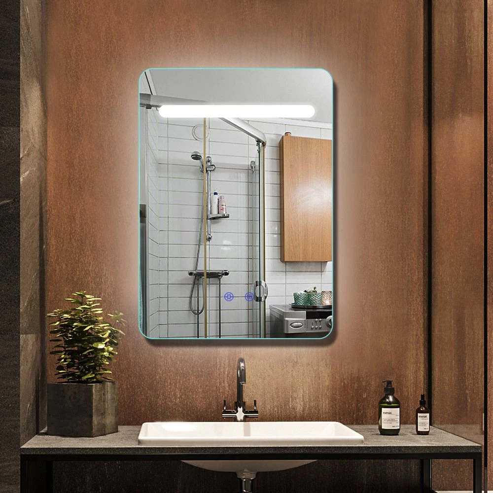 Square Wall-Mounted LED Lighted Bathroom Vanity Mirror with Anti-Fog Function