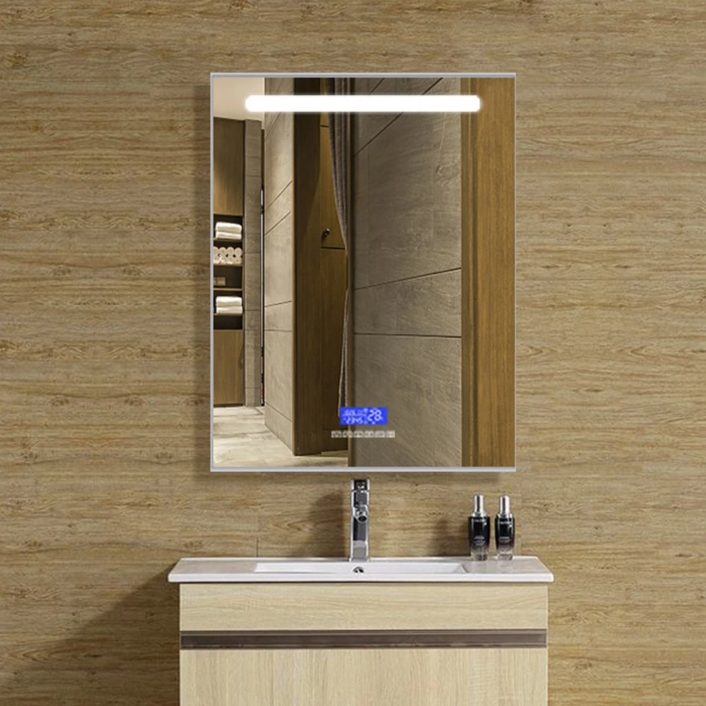 Square Wall-Mounted LED Lighted Bathroom Vanity Mirror with Anti-Fog Function