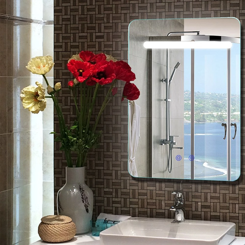 Square Wall-Mounted LED Lighted Bathroom Vanity Mirror with Anti-Fog Function