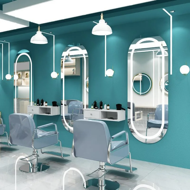 Barbershop Two-Sided Simple Salon Mirror Beauty Salon with Cabinet and Table