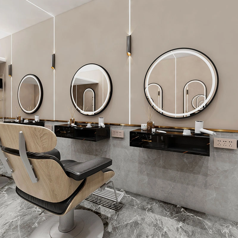 Barbershop Two-Sided Simple Salon Mirror Beauty Salon with Cabinet and Table