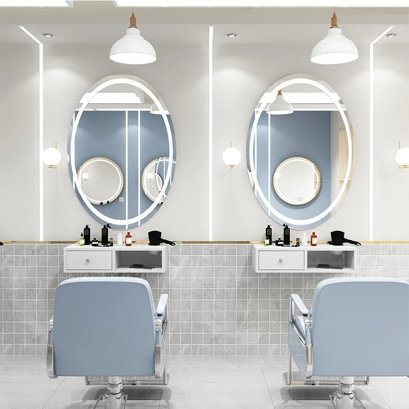 Barbershop Two-Sided Simple Salon Mirror Beauty Salon with Cabinet and Table