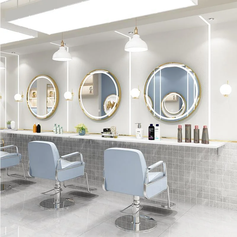 Barbershop Two-Sided Simple Salon Mirror Beauty Salon with Cabinet and Table